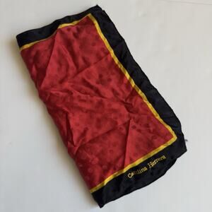 Carolina Herrera Oblong Silk Scarf Subtle Polka Dots on Red, Black & Yellow Trim